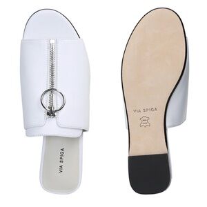 Via Spiga White Hope Leather Slide Sandal